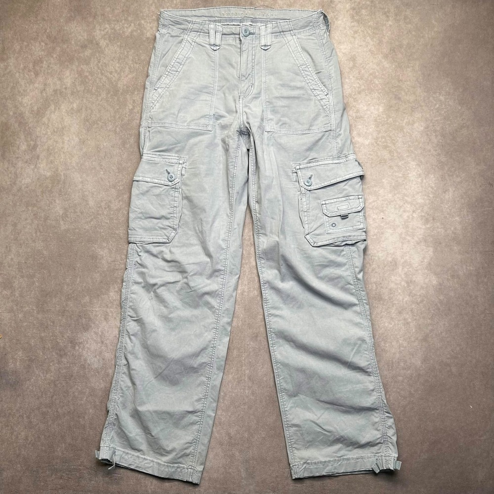 American Eagle Baggy Jogger Cargo Pants Womens 4 Blue Gray Stretch Utility Cinch